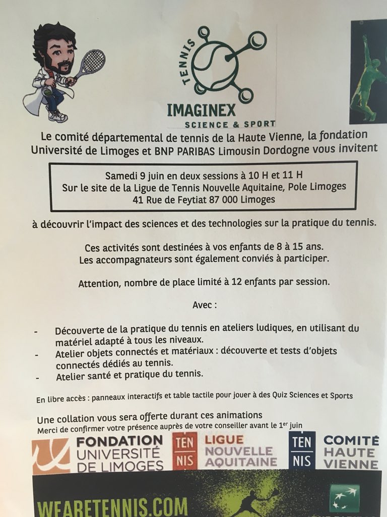ClementThiam's tweet photo. À l’occasion de #RG18 et de la fête du tennis @FFTennis.#BNPParibas, Comité tennis Haute Vienne @LnaTennis et @IMAGIN_EX ont organisé la découverte du tennis en mélangeant sport,santé et #Science #innovation.Merci à l’ensemble des participants pour leur enthousiasme #advocacy https://t.co/UbulPEGfVB