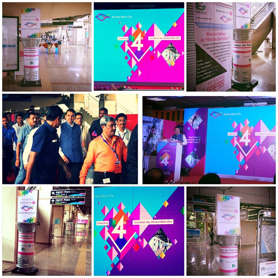 strataenviro's tweet photo. #StrataEnviro 's #Outdoor #Air #Pollution #Controllers Installed for the first time to #Mumbai #Metro Commuters at #Versova #MetroStation at Mumbai Metro One 4th Anniversary of Metro in Mumbai.
#Reliance #Nasscom #NASSCOMfdn #MetroOne #AirQuality #HawaBadlo #Breathe #CleanAir https://t.co/jrGN5xXvxQ