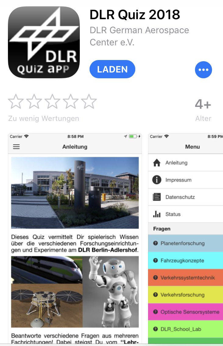 DLR_de's tweet image. Wie wäre es mit einer kleinen #schnitzeljagd zur #lndw18 in unseren Instituten am Standort Adlershof? Alle Wissensjäger werden belohnt. Einfach App herunterladen, QR-Codes suchen und vom Lehrling zum Master aufsteigen! Ab 17 Uhr kann die Suche beginnen. #kluegstenacht #Berlin