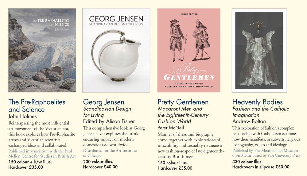 YaleBooks's tweet photo. Wonderful new art books on our bookshelf this summer! With #fashionhistory including the Macaroni gentlemen of the 18th century, and #designhistory covering fabulous Georg #JensenSilver https://t.co/R6GLp6z6p5 https://t.co/olPwefH44w