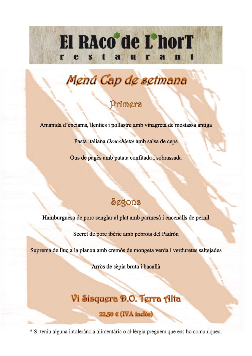 ElRAcodeLhorT's tweet image. Bon Cap de Setmana a Tothom!!! Que ho Passeu Genial!! Nosaltres us deixem el nostre menú de cap de setmana per si no teniu ganes de cuinar!! 😋 Us Recordem que també tenim una carta plena de plats per Compartir!!