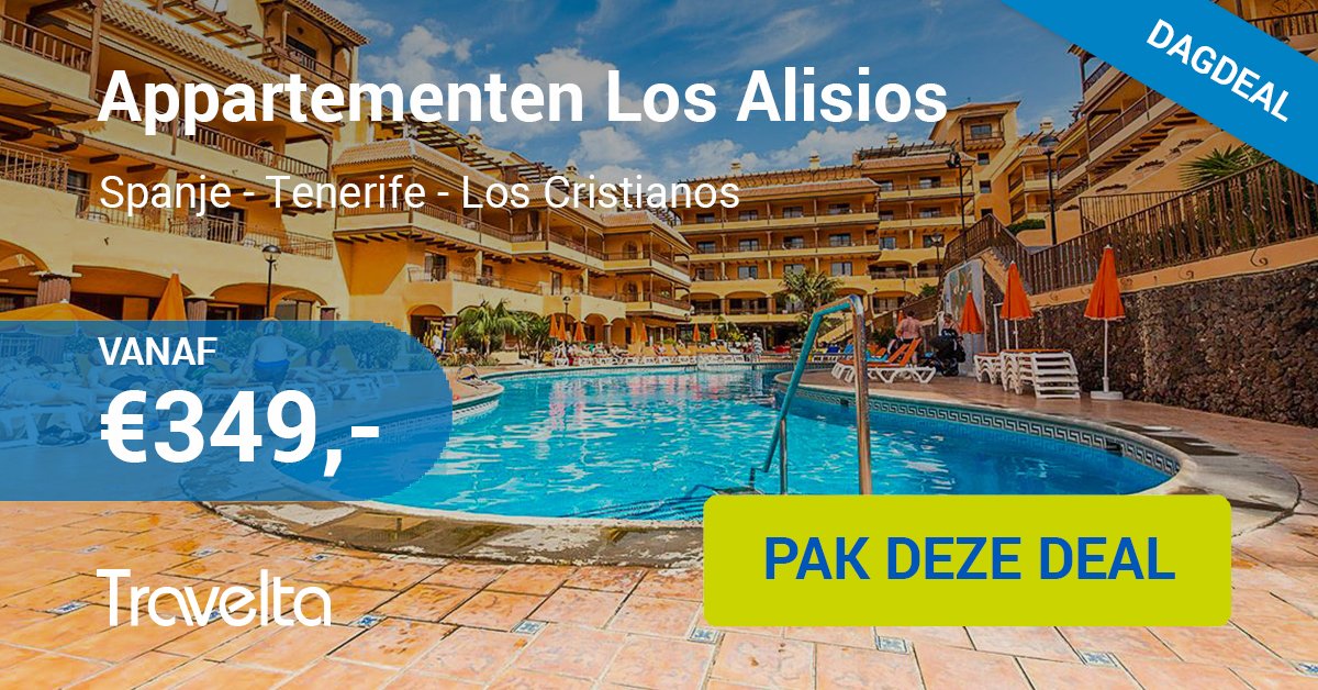 Travelta's tweet photo. Dagdeal 9 juni: Appartementen Los Alisios - Tenerife
8 dagen vanaf €349,- p.p. ➜ https://t.co/X3IZ3mGweR https://t.co/Byyk45Tffw