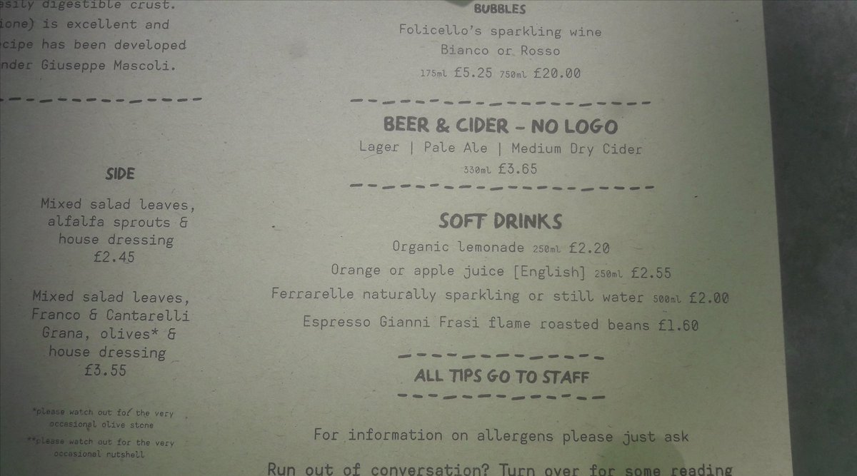 Hey @FrancoMancaPizz I love the pizza but why do you sell nothing I (a type 1 diabetic) can drink? :( it's water or nothing for me which is sad because your food is tasty 👌