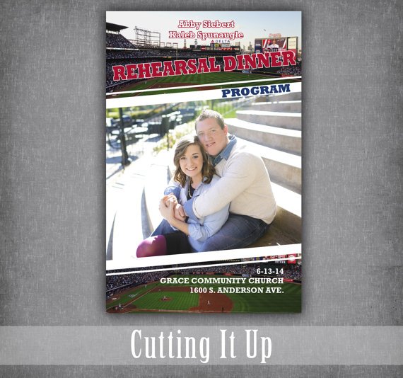 sportsbride's tweet image. Baseball Rehearsal Dinner Programs, Sports Wedding Theme, Themed Catholic Ceremony Program, Magazine, Fun Booklet, Custom, Atlanta Braves by... Discover #rehearsalfun #funprogram #ceremonyrehearsal etsy.me/2h97djy