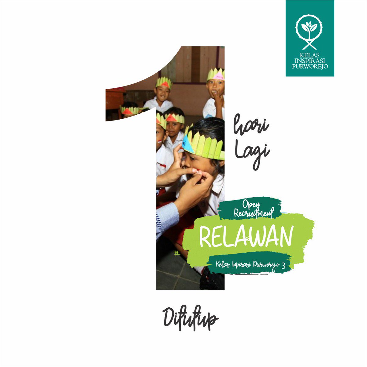 BESOK TERAKHIR!

Tak terasa oprec Relawan Pengajar dan Dokumentator KIP #3 besok ditutup.
Sudahkah daftar ?

Yuk buka websitenya di kelasinspirasipurworejo.org

Mari ambil bagian untuk berbagi senyuman dan inspirasi dengan adik-adik SD di Purworejo!