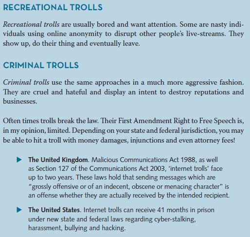 TweeterStewart's tweet photo. #BitFromTheBook I’m indebted to @mitchjackson @streaminglawyer for his insight on the ‘two kinds of trolls’ and respective laws in the UK and US. (From @LiveStreamBook #livestreaming #socialmediamarketing #marketing #advertising) https://t.co/Ho8lXVGXB2
