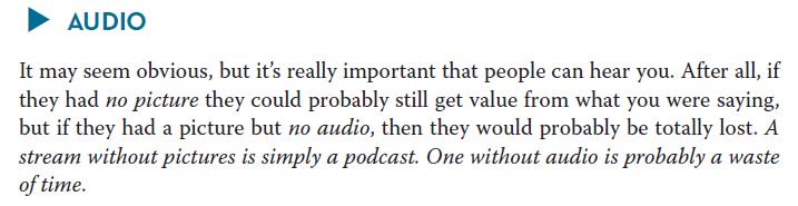 LiveStreamBook's tweet photo. #BitFromTheBook #Livestreaming producers sometimes prioritise video over audio. @LiveStreamBook has a whole section on making the most of your sound. #livestreaming #socialmediamarketing #marketing #advertising https://t.co/iijEQNnXFV