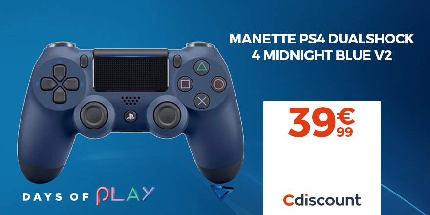 Cdiscount // #CdiscountSoldes on Twitter: "Manette PS4 DualShock 4 Midnight  Blue à 39,99€ ! 👉https://t.co/IB3Aitgrrm 👈 #BonPlan  https://t.co/RZTCA1Wymp" / Twitter