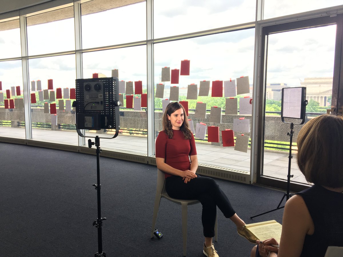 ToFutureWomen's tweet photo. Today marks day 3 of our four-day activation! Stop by the @hirshhorn to participate in the #tofuturewomen letter-writing campaign and a 2 pm artist talk with Georgia Saxelby. Pictured: #tofuturewomen artist, Georgia Saxelby mid-interview with @AJENews, airing this weekend! https://t.co/ivJNes4h8E