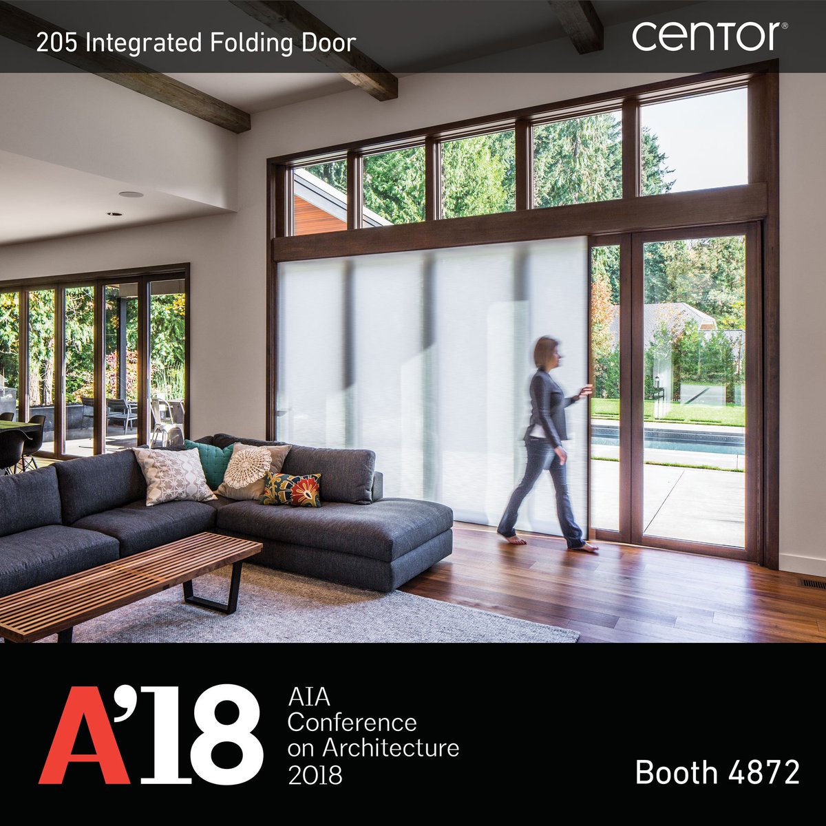 The award-winning 205 Integrated Folding Door will be on display for #aiacon18 ⭐ The clean design with hardware removed from the interior and equal panel frames on all sides give you a gallery-quality frame around your view 🖼