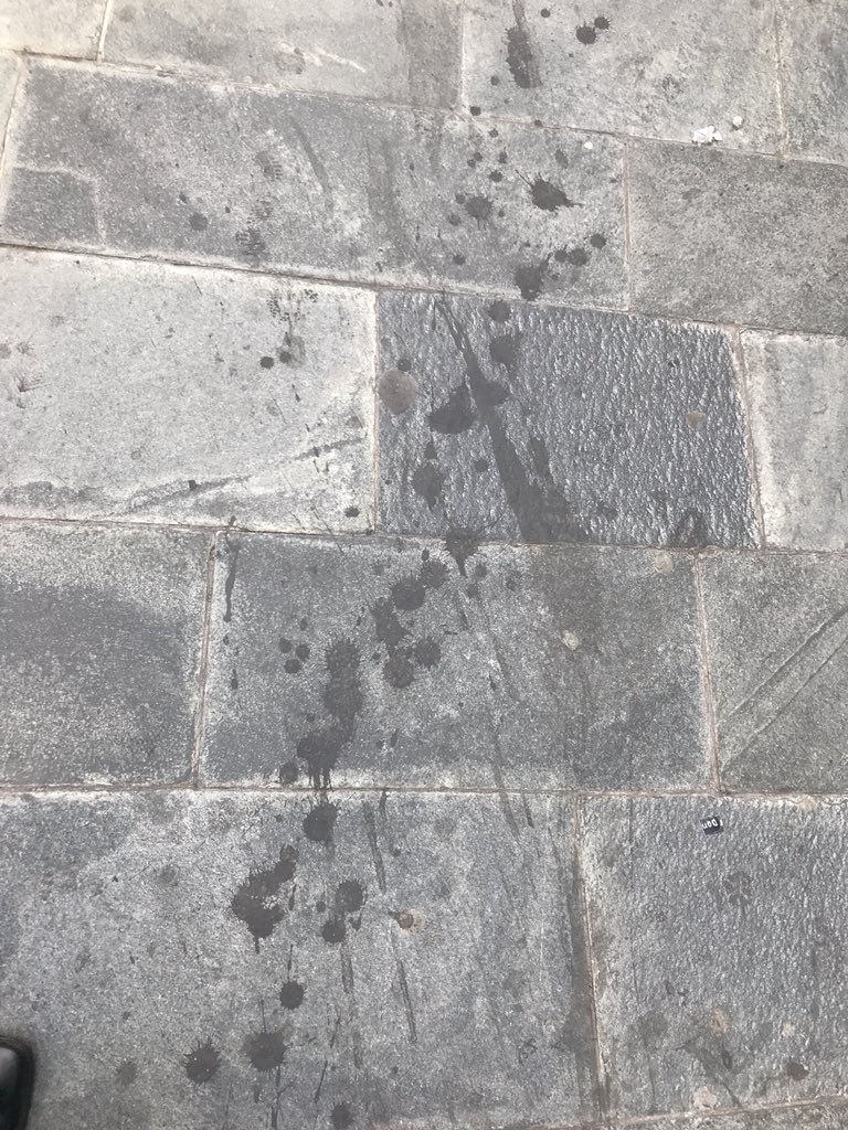JonathSchofield's tweet photo. Crowdfunding to clean the streets. @ManCityCouncil clearly can’t afford it. Or why don’t the businesses hose them down and maybe get a rates discount? This is six metres of stains outside National Football Museum. My tour guests commented today, again @mcrconfidential #careformcr https://t.co/vOyTKA991P