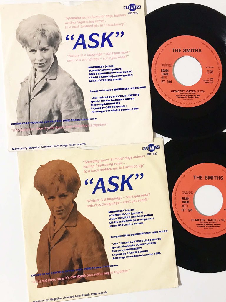 nishi03050305's tweet photo. The Smiths - Ask (MD5282)
- Megadisc Netherlands 1986 7”
• correct sleeve
• dark sleeve
#SmithsComparisons #TheSmiths #Morrissey #Megadisc https://t.co/L4MzVqMRfY