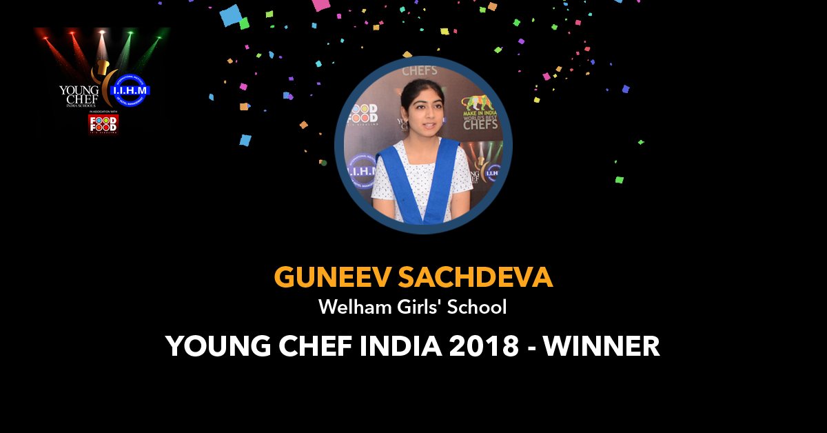 IIHMHOTELSCHOOL's tweet photo. Congratulations, #GuneevSachdeva! This young student from @WelhamGirlsSchool made everyone proud by winning the #YoungChefIndia 2018 title.
#YCImoments #YCI18 #HospitalityRocks https://t.co/fw7EYiCVHK
