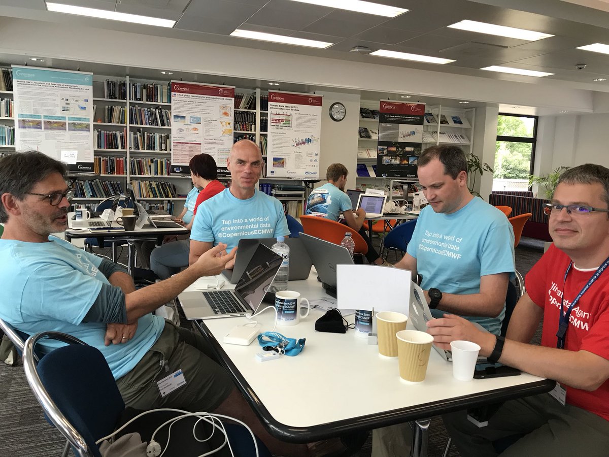 frejaandTIH's tweet photo. Old and new colleagues racking their brains for #OpenDataHack2018 @ECMWF @CopernicusECMWF #mpiformeteorology combining #cdo with #metview @StephanSiemen https://t.co/LB9gAZVeMX