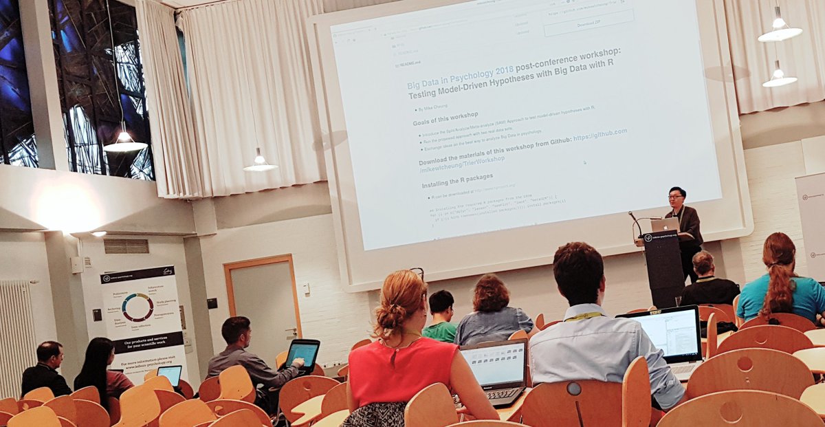 ZPID's tweet photo. Hands-on: Post-Conference Workshop with @mikewlcheung: Testing model driven hypotheses with #BigData: Applications with R. #bigdata2018 #datascience #zpidevents https://t.co/ZclzalYJtA https://t.co/x5wLFn0rJ1
