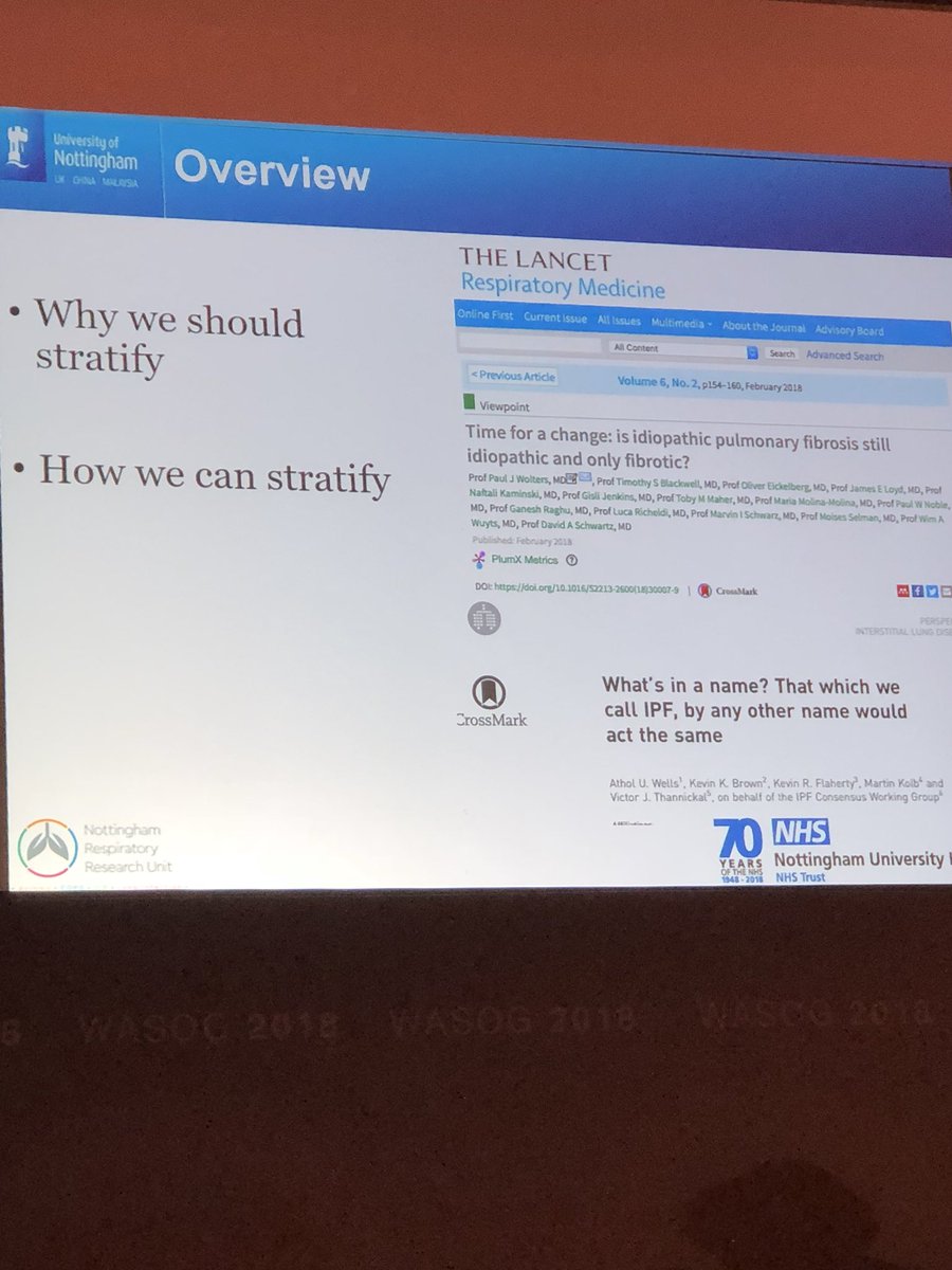 MichiganILD's tweet photo. Prof. @IPFdoc speaking on stratifying patients, not the community, when undertaking IPF trials. #WASOG2018 https://t.co/hmfxwHnjvd