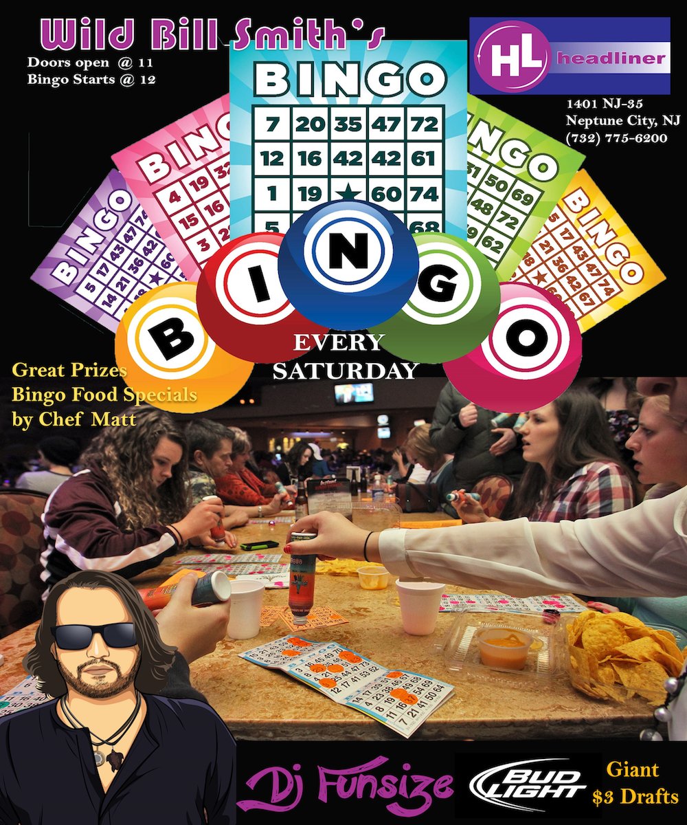 TheHeadlinerNJ's tweet photo. #Tonight: #Wild Bill Smith’s #Bingo with #DJFunsize. #Doors: 11 am, Bingo starts 12 pm. #Great #Prizes and Bingo #FoodSpecials by #Chef Matt with Giant $3 #BudLight #Drafts! https://t.co/OkpIyqOOxr