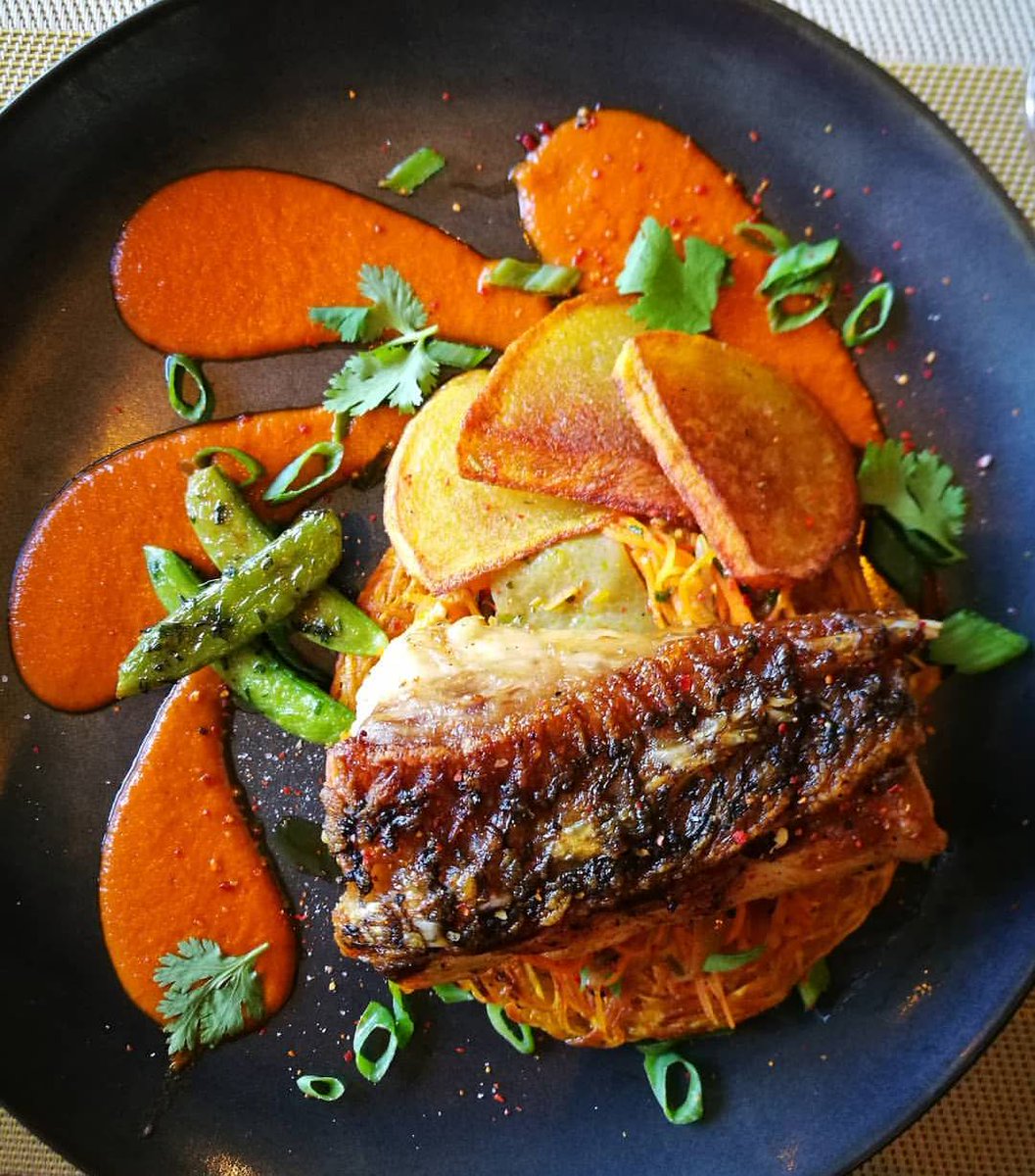 ZazouKitchen's tweet photo. The #platdujour at ZaZou: Fresh grouper with a sweet potato rösti, saffron potatoes, puttanesca and seasonal vegetables. #zazoukitchen #trinidad https://t.co/RnD1s1lCU2