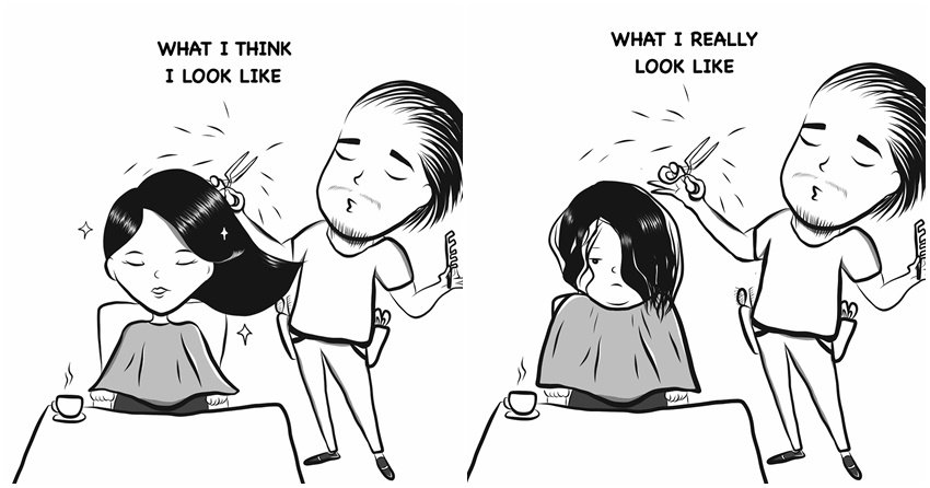 WorldOf_RPs's tweet photo. 1. Waktu potong rambut udah berekspektasi rambut bakal sekece artis idola, begitu lihat bayangan di kaca hasilnya jauh dari bayangan semula. https://t.co/MXAaP6wqKi