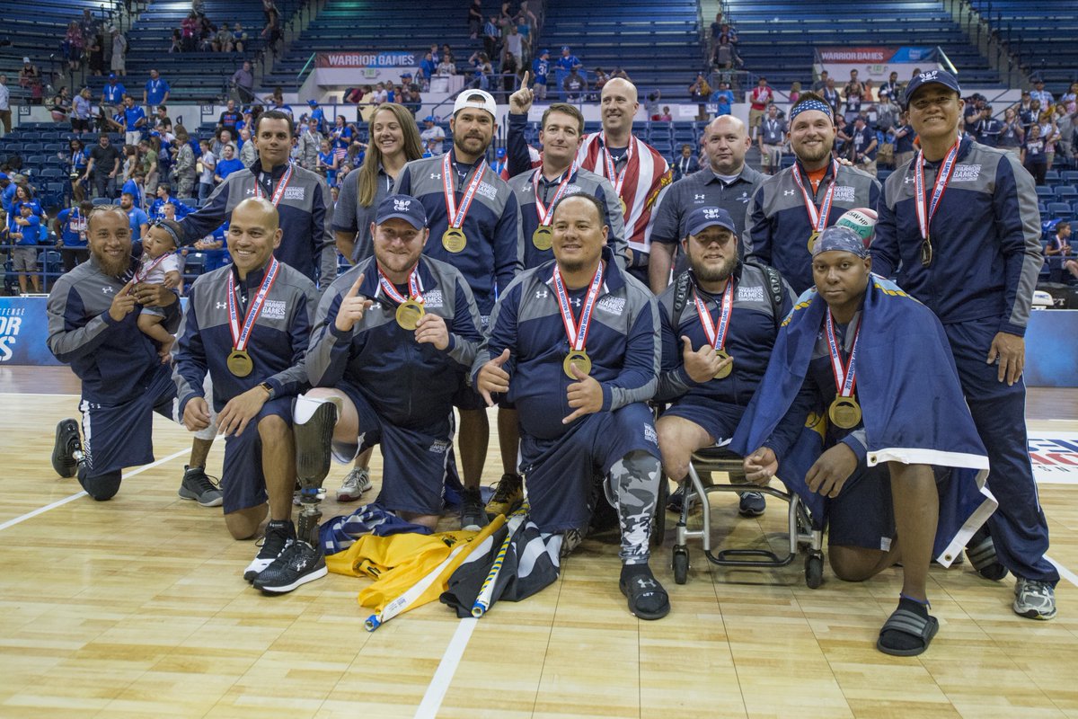 #ICYMI: Last night #TeamNavy celebrated with their medals after defeating #TeamAirForce in the 🥇sitting volleyball match during the 2018 #WarriorGames at the @AF_Academy in Colorado Springs on June 8.