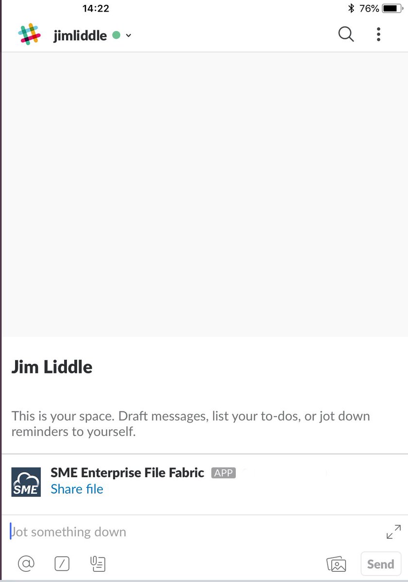 JimLiddle's tweet photo. Loving the new @smestorage #FileFabric Integration with #Slack. It makes sharing private docs from #S3 and our internal #NAS super easy over Slack. https://t.co/7qhNfNlbX4
