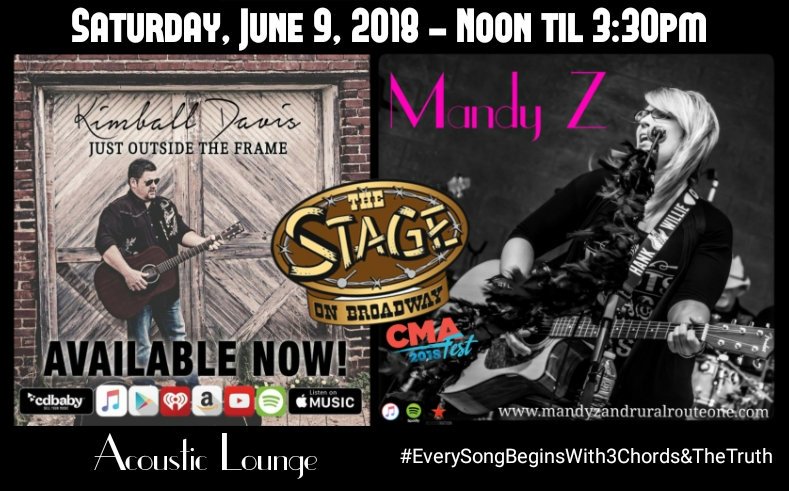 MandyZandRR1's tweet photo. Kick off your Saturday with us Noon til 330pm in the Acoustic Lounge at The Stage!  

#CMAFEST2018 #Nashville #CountryMusic #CMAFest https://t.co/o7MiUBqajA