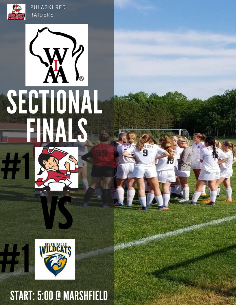 🌅Rise &amp; shine it’s game day and the sectional finals for the girls soccer!
<a href="/wiaawi/">WIAA</a> Sectional finals
📍Marshfield
🕓Ball drops at 5:00
#1 @pulaskigs 🆚 #1 River Falls
📝Tickets are $5 as per WIAA
#RaiderStrong