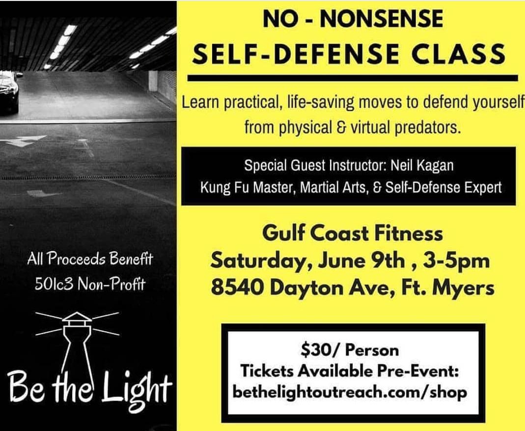 Join us today at 3pm for a 2 hour self defense class in Fort Myers! The guest instructor is a kung fu master, and a martial arts &amp; self defense expert. Invite a friend or two. All proceeds benefit #BeTheLight
bethelightoutreach.com/shop