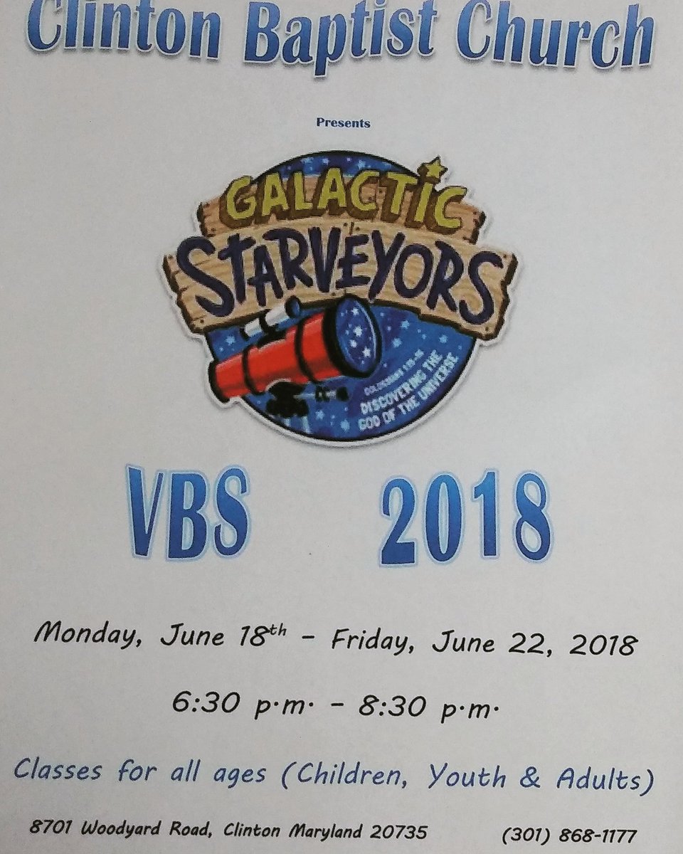 TSDManagement's tweet image. Come out and join Clinton Baptist Church for VBS 18-22 Jun