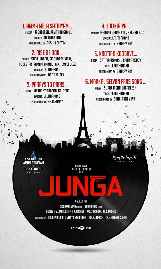 sridevisreedhar's tweet photo. Chk out the #JungaTracklist @sidvipin Musical #JungaAudiofromJune13

@VijaySethuOffl @sayyeshaa @MadonnaSebast14 @DirectorGokul @proyuvraaj @thinkmusicindia https://t.co/qzSlmJI36j