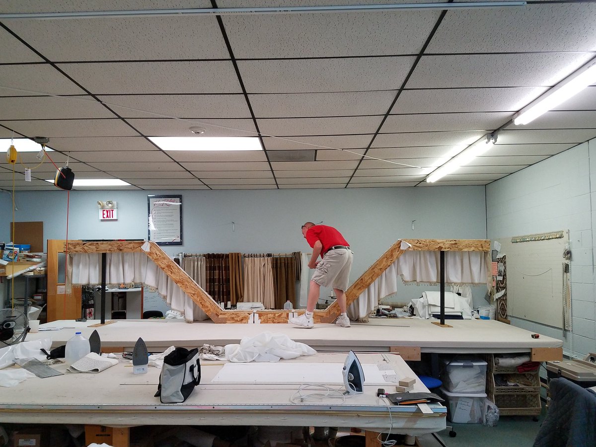 TheDraperyRoom's tweet image. Bay windows are always fun!  Add solid fabric, in one piece, 5 sided 230" wide- Let the fun begin!