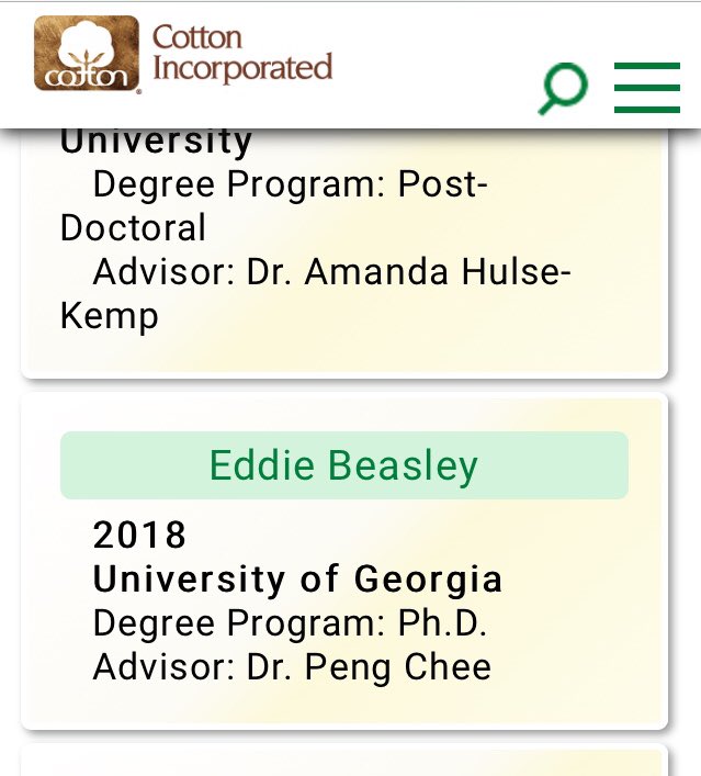 thebuffsciguy's tweet photo. I am very proud to be a Cotton Inc Fellow! #uga #gradschool #cotton #pathology #genetics #pbgg #plantbreeding #fellowship https://t.co/16X2xtzYvp
