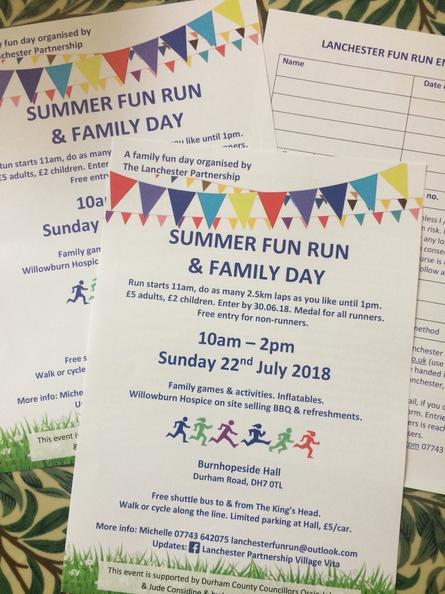 LanchesterVill's tweet photo. 22nd July 10-2 Fun Run &amp; Family Day. Entry forms close 30/6. FREE non runner entry. Burnhopeside Hall. Be there for a great time #lanchesterisgreat Plse RT https://t.co/TP9uhgdzWn
