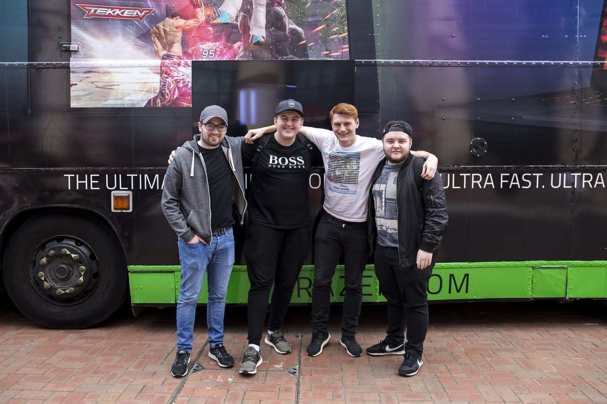 Razer's tweet image. If you are around in Manchester come down to the #RazerBus outside the Trafford Centre (in front of the great hall) and challenge @CapgunTom, @HomelesPenguin, @kirbz63_  &amp;amp; @Itshaber in Fortnite!
