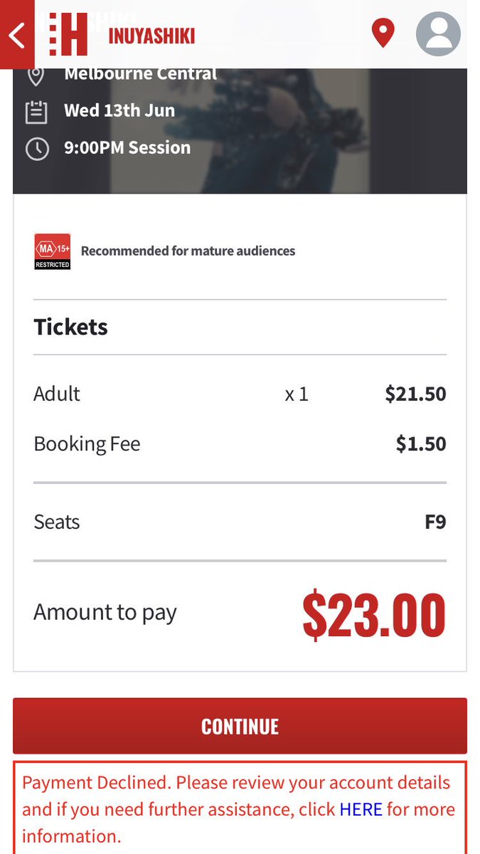 copycat_vincent's tweet photo. Trying to purchase advanced ticket with @SinemiaApp one time payment card without any success. Double checked the payment and movie details I’ve enter are correct. https://t.co/yXA6wqG9Eb