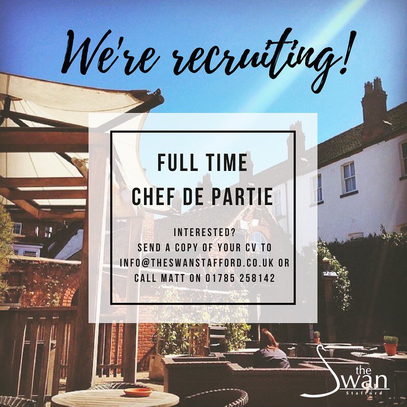 📢 CALLING ALL CHEFS 📢

We're looking for a CHEF DE PARTIE to join our fantastic team! 

#SwanStafford #WDYT #Stafford #Jobs #Chefs #Hospitality #Catering #Career #Opportunity #Recruitment #Apply