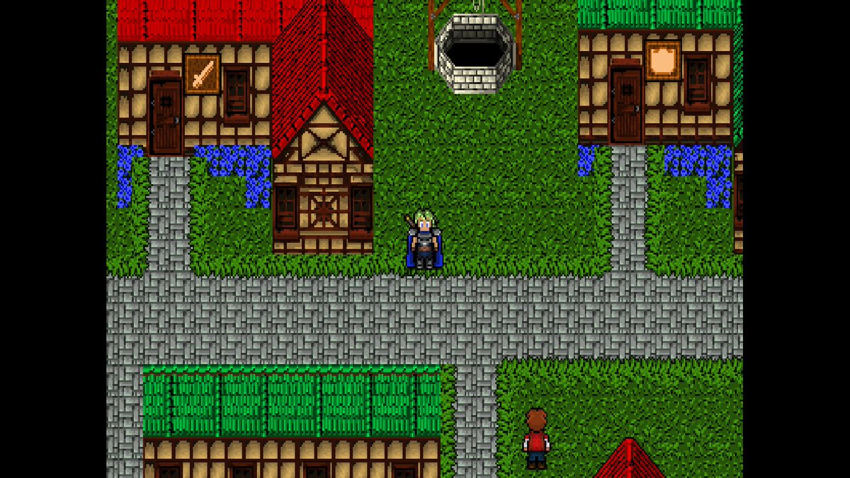 R3troVertigo's tweet photo. OK, gonna try this #screenshotsaturday thing. I'll grab video later, but for now, here is an actual screenshot. The Hero character in the first town. Let me know what you think. #lastlegend #indiedev #gamedev #gamemaker #pixelart https://t.co/vkrSirsbtT