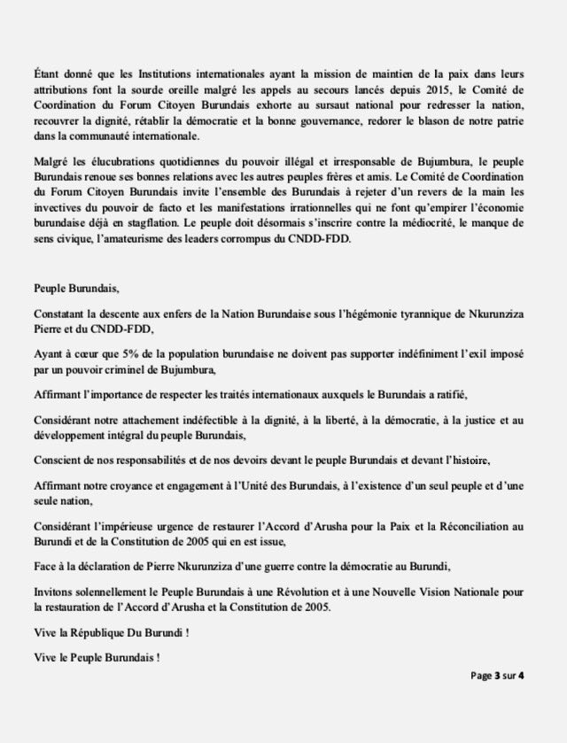 O Xrhsths Iburundi Sto Twitter Burundi National Forum Of Citizens Forum Citoyen The Umbrella Platform Grouping Civil Society And Political Parties Issued The Following Statement Following The Illegal Promulgation Of Nkurunziza S Constitution