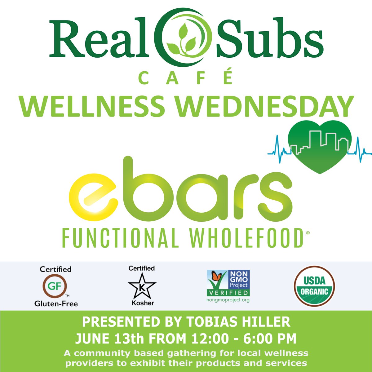RealSubsCafe's tweet image. We're exciting to have partnered with ebars.com which offer #FunctionalWholefood. #ebars are mushroom-based bars that provide numerous health benefits and they taste great! The bars are #certifiedorganic, #glutenfree, #nongmo, #kosher. #RealWellnessWednesday