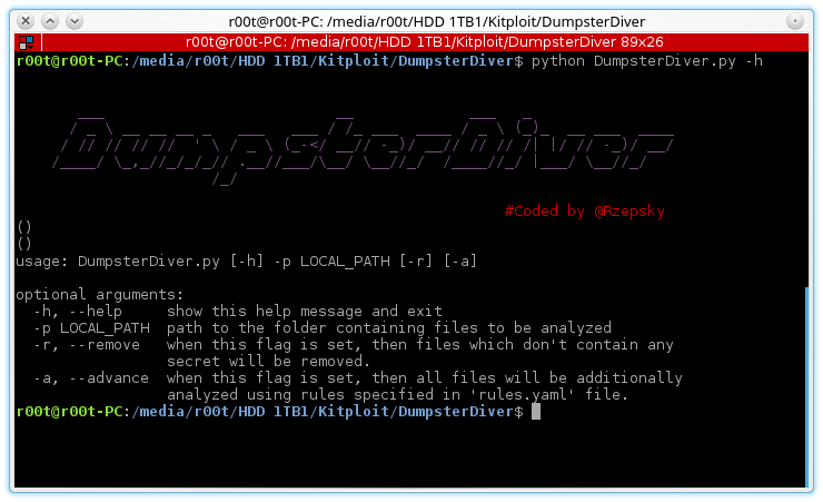 Dr2moke's tweet image. RT KitPloit "DumpsterDiver - Tool To Search Secrets In Various Filetypes j.mp/2Lp94dY #AWS #CSVFile #DumpsterDiver #Linux #Mac #Python https://t.co/LX8D91szvD"