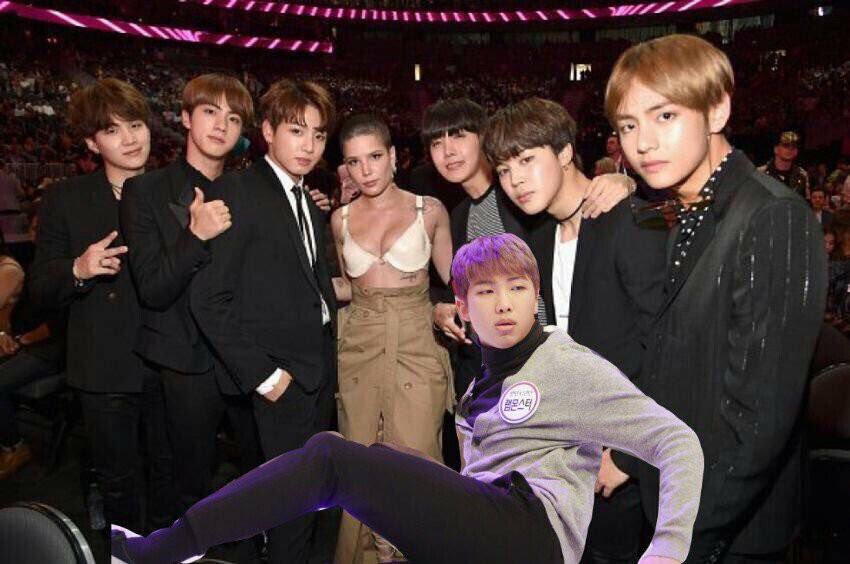 jeonierals's tweet photo. when namjoon asked armys to edit him in with halsey you all crackheads did this #ArmyRewind @BTS_twt https://t.co/09UsePCyUy
