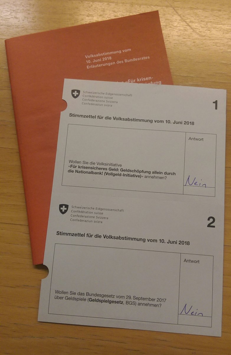 Wer noch nicht abgestimmt hat: Heute Abend oder morgen Vormittag noch an der Urne NEIN stimmen zu #VGI und #GSG. <a href="/vollgeld_nein/">Vollgeld NEIN</a> <a href="/Internet_Zensur/">Zensur NEIN/NON</a>