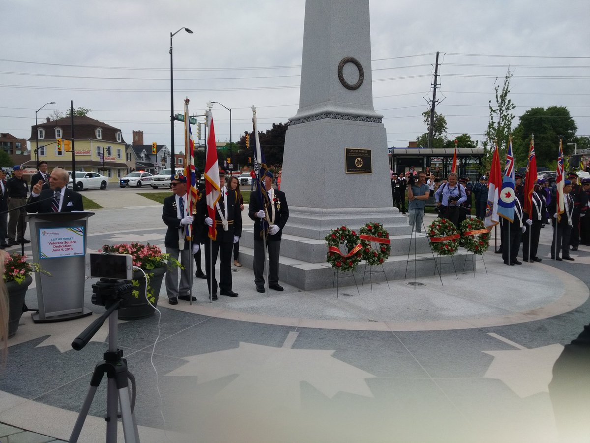 Ward5Councillor's tweet photo. At the dedication for our new cenotaph in Markham Village. I am  proud to have started this process to recognize our veterans https://t.co/RBKavoPK6G