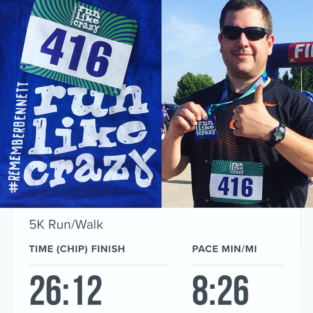 claybillman's tweet photo. #PR⏱ .... Great event for a special cause this morning in OKC. 👍🏼 Wanted to see where my training/fitness was, and thanks to @halliehart’s excellent article in the @OColly, I read about #RememberBennett and this inaugural 5K. 💙 #LoveLikeCrazy https://t.co/NbNmnfaWJf