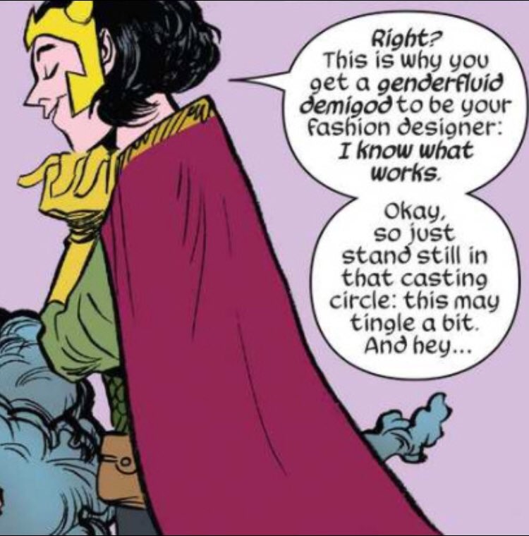 If anyone ever tries to tell you that Loki isn’t canonly genderfluid just print out 1000 copies of this picture and tape it all over their body