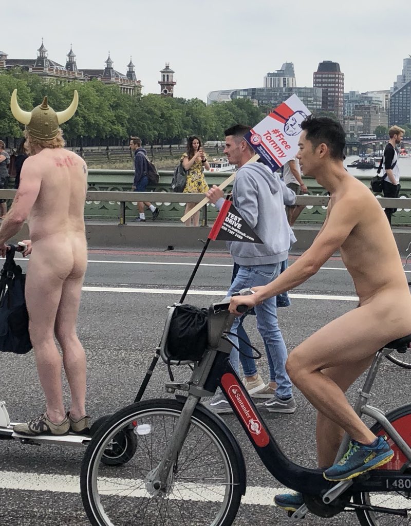 The Free Tommy Robinson March has accidentally bumped into the World Naked Bike...