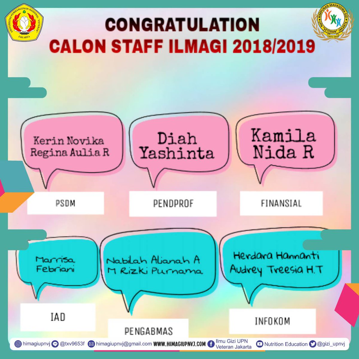 HimagiUPNVJ's tweet image. [PENGUMUMAN SELEKSI STAFF ILMAGI 2018/2019 TINGKAT UNIVERSITAS]
.
.
Diucapkan selamat kepada nama-nama diatas telah lolos seleksi tingkat universitas calon staff ILMAGI 2018/2019
.
.
Semangat dan selamat berjuang untuk seleksi selanjutnya👍😉