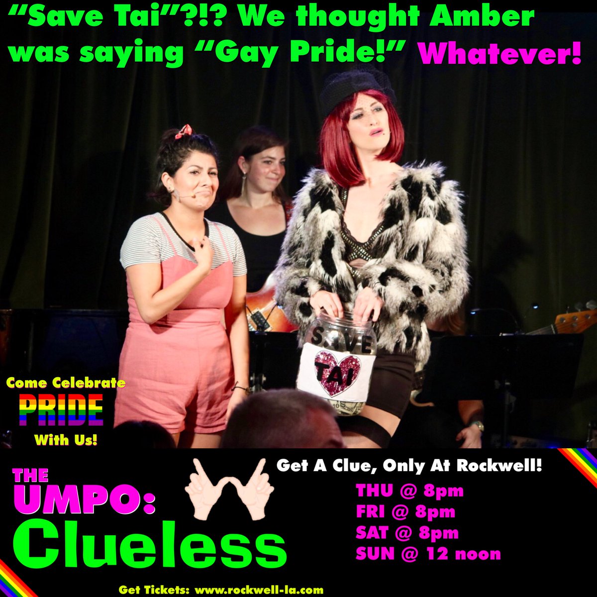 UMPOSeries's tweet photo. Happy Pride, everyone! If you need to go pick up something special to wear, Tai &amp; Amber are goin’ to Melrose later if you wanna tag along. 🎤😂💅🏼👗🌈 #umpoclueless #musicalparody #ughasif #rockwelltableandstage #lapride2018 @GayWeHo https://t.co/uyorM2QmFA