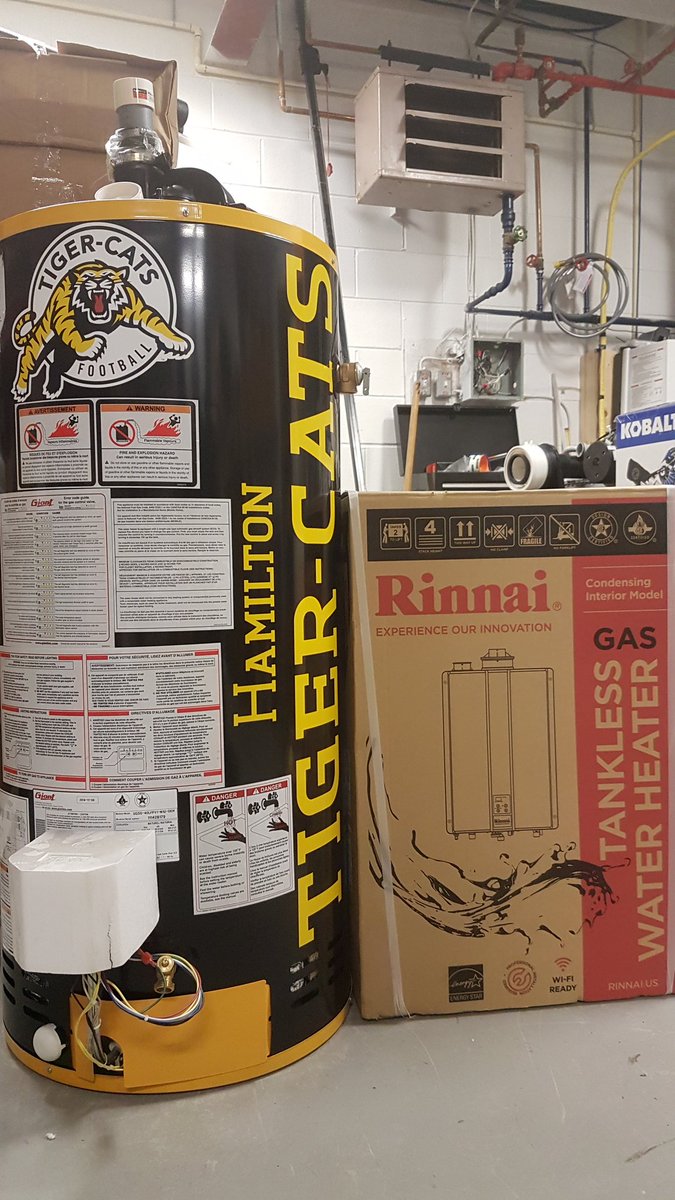 FowlerSalesInc's tweet photo. Ok fine. If you insist on using a hot water tank instead of an #EnergySaving #EnviroFriendly #SpaceSaving #Quiet #WiFiReady #NeverRunOutOfHotWater Rinnai Tankless Water Heater, then at least be cool about it. #CFL #TiCats #CFLGAMEDAY #OskeeWee https://t.co/iWz8bryiWQ