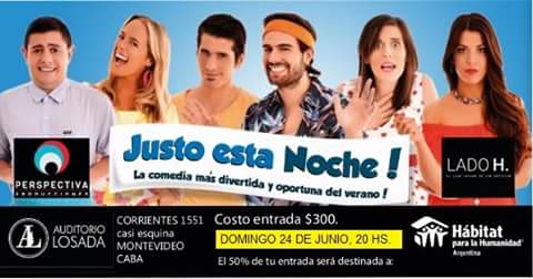 Habitat_Arg's tweet photo. Función a beneficio de #HPHA "Justo esta Noche" Veni a divertirte al teatro y a ayudar a que más personas tengan una vivienda digna. https://t.co/TvK8eLXLuZ